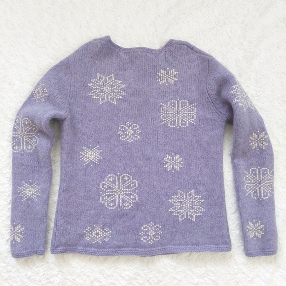 Vintage Wool Eagle's Eye Sweater Made in UK Purple Snowflake Knit Button Front M - Picture 11 of 11